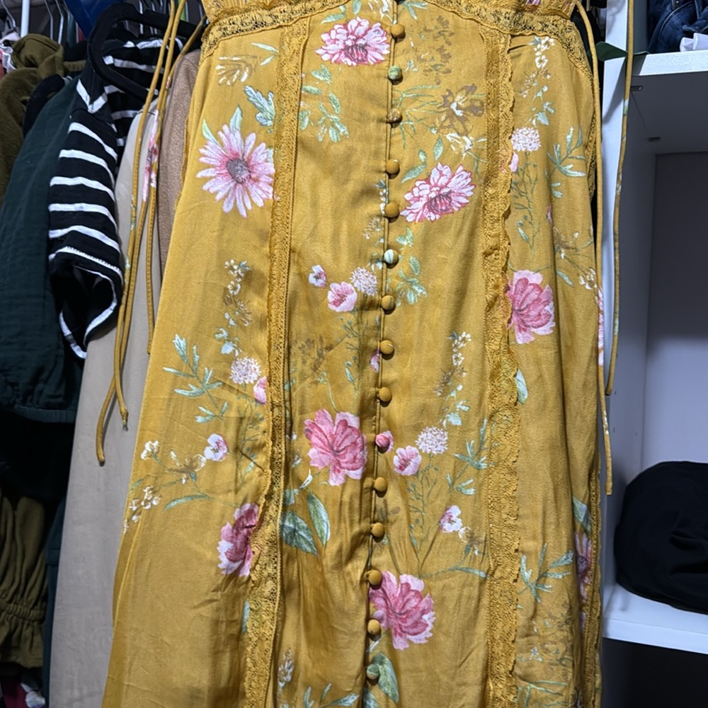 Golden Yellow Floral Wedding Guest Dress Small - Picture 12 of 16